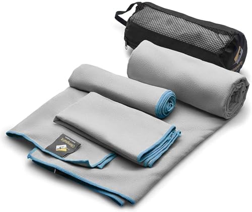 OlimpiaFit Quick Dry Towel - 3 Size Pack of Lightweight Microfiber Travel Towels w/Bag - Fast Drying Towel Set for Camping, Beach, Gym, Backpacking, Sports, Yoga & Swim Use by OlimpiaFit