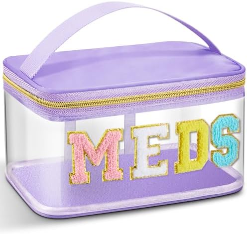 Geetery Meds Travel Bag Purple, Meds Chenille Letter Clear by Geetery
