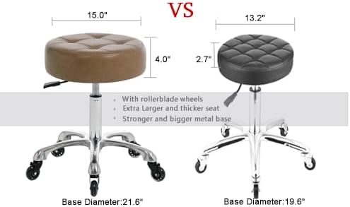 Rolling Salon Stool with Wider Round Seat- Height Adjustable Heavy-Duty Chair with Wheels for Salon Esthetician and Home Office Use, Heather Brown, Ivory - Image 2