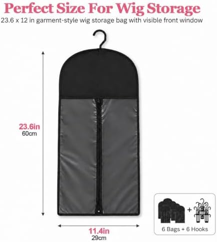 6‑Pack Long Wig Storage Bags, Hanging Hair Extension Holder with Hooks - Image 2