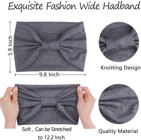 XTREND Wide Headbands For Women Non Slip Fashion Stretch Headband Boho Head Bands Women's Hair Band Turban Sports Hairband Accessories 6 Pcs（Black, Dark gray, Navy blue, Red, White, Light gray） - Image 2