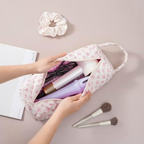 RSRSLEII Quilted Hair Tools Travel Bag with Bow Pattern, Portable&Foldable - Image 2