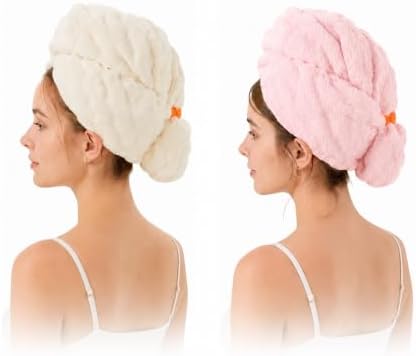 Microfiber Hair Drying Towel 2Pack, Large Size for Women, with Elastic Band by Unknown