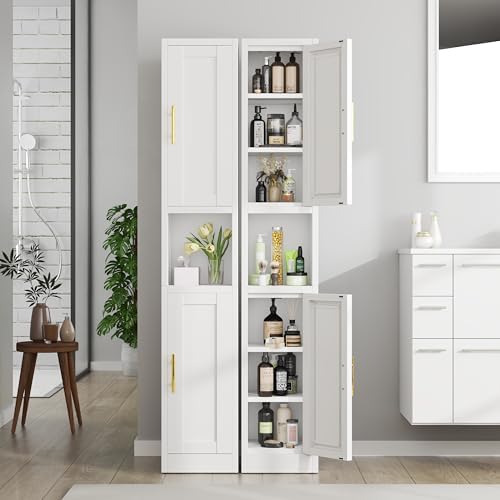 Tall Metal Narrow Bathroom Storage Cabinet 67" H, Tall White Pantry Cabinets with 4 Adjustable Shelves and 2 Doors for Kitchen, Home Office, Living Room, Dining Room(11.8 inches Wide) - Image 3