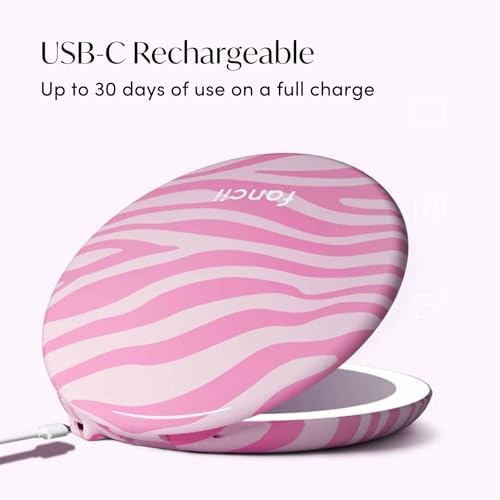Fancii Taylor LED Lighted Travel Makeup Mirror, Rechargeable, 10x /1x Magnifying, Tru-Glow Lighting System, XL Large 5” Wide | Compact Mirror for Purses (Blush Zebra) - Image 6