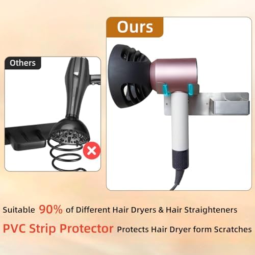 Hair Dryer and Straightener Holder, Upgraded Hair Straightener Holder with Cable Hook, Stainless Steel Universal Hair Dryer Wall Mount Waterproof for Bathroom Space-Saving Silver - Image 6