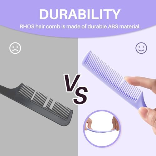 RHOS Rat Tail Comb for Parting, Fine Tooth Teasing Comb with Pick, 2 Pack Hair Styling Combs Set for Women and Men, Pink & Purple, Plastic, Unisex - Image 2