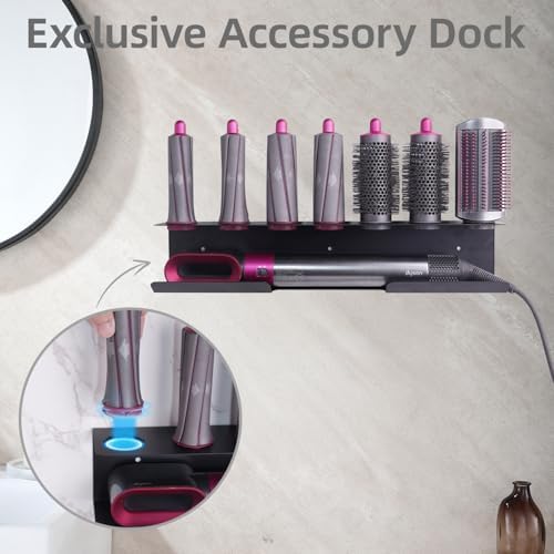 Hair Dryer Holder for Airwrap, Aluminum Hair Tool Holder Wall Mount Black with 7 Custom Slots & Cable Hook, Hair Tool Organizer Wall Mounted for Bathroom BANJEKT - Image 2