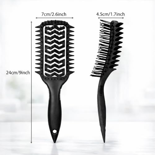 Curl Defining Brush for Curly Hair, Vented Detangling Hair Brush for Wet and Dry Styling, Curved Brush for Shaping and Smoothing Curl Clumps, Lightweight Hair Brush (9118 Black) - Image 3