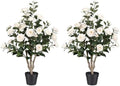 3FT Artificial Camellia Tree 2 Pack, UV Resistant Faux Camellia Plants with Realistic White Flowers, Tall Fake Potted Trees for Front Porch Patio Garden Home Decor, Indoor Outdoor by LeafVerse