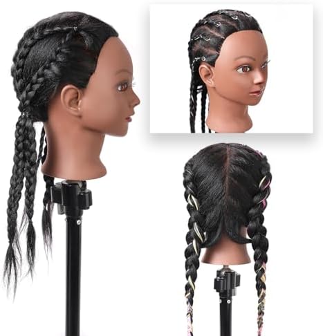 Mannequin Head with 100% Real Hair, 18" Cosmetology Mannequin Manikin Training Practice Doll Head for Hairdresser Braiding Hair Styling Hairdressing with Clamp Holder- Black - Image 5