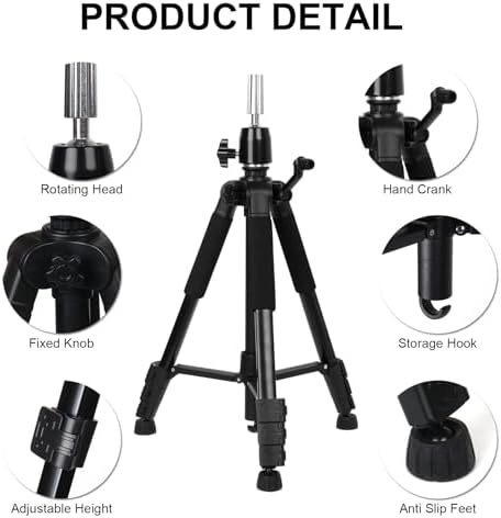 62" Adjustable Wig Stand Tripod, Mannequin Head Stand for Styling - Image 3