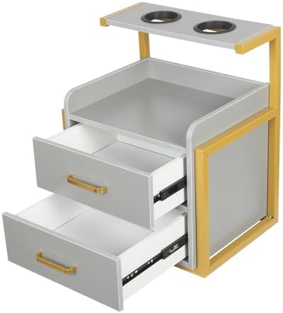Wall Mount Styling Station,Salon Storage Station Cabinet with Drawers,Beauty Barber Salon Storage Organizer 2 Hair Dryer Holders for Hair Stylist,Barber Shop,Home (Grey,Gold) - Image 6