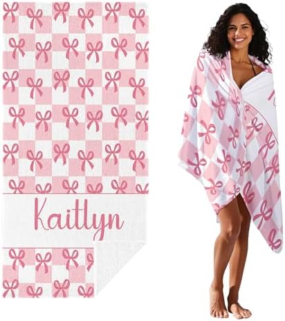 JML Personalized Beach Towel with Name, Custom Beach Towel with Text, Customized Bow Microfiber Pool Towel, Quick Dry & Absorbent Swim Towel for Adult,Anniversary, Birthday, Summer Holiday,Vacation - Image 2