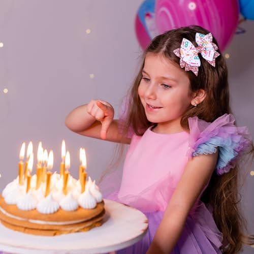 3.5" Birthday Bow Hair Clips for Girls 1 2 3 4 5 6 Years Glitter Pink Ribbon Bowknot Barrettes Alligator Pins for Teens ToddlerKids Happy Birthday Party Dress Decor Accessories Gift - Image 3