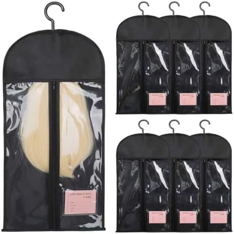 6PCS Anti-Static Wig Storage & Care, Multi-functional Wig Holder for Multiple Wigs Wig bags for travel, Dust-Proof Storage Organizer with Hook for Hair Extensions, Wigs & Accessories (Black) by Unknown