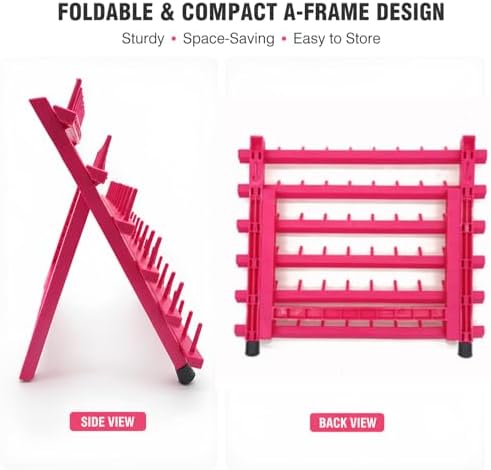 60-Peg Braiding Hair Rack, Foldable Hair Extension Holder with Tools, Rose Red - Image 4