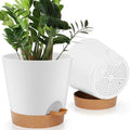 YNNICO 8-Inch Plant Pots, Self-Watering Planters with Drainage Holes & Saucers for Indoor and Outdoor Plants (2-Pack, White) by AFamilyofGardenLovers