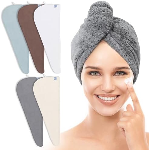 TENSTARS Hair Towel Wrap for All Hair Types, 5 Pack Microfiber Turban by TENSTARS