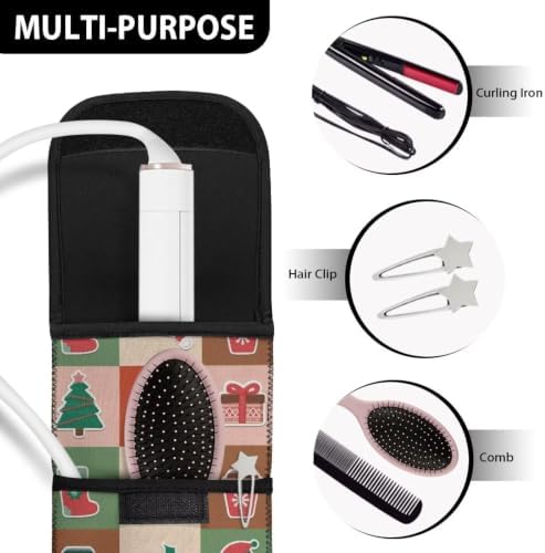 Red Green Christmas Plaid Flat Iron Case Heat Resistant Neoprene Curling Iron Cover Bag with Pocket Curling Iron Organizers and Storage for Flat Iron, Straightener, Curling Wand/Curling Iron - Image 7