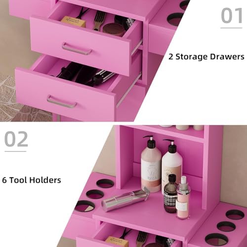 4ever2buy Salon Station for Hair Stylist, Pink Barber Hair Salon Station - Image 5