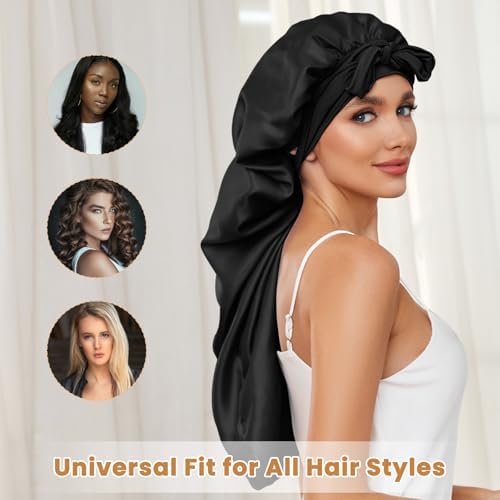 DEMAZALO Silk Long Bonnet for Braids & Curly Hair, Silk Satin Bonnet for Sleeping, Extra Large Bonnets for Women Braid - Image 5