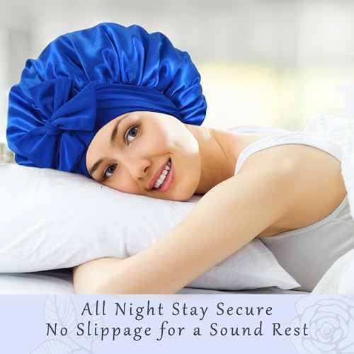 ROYBENS Satin Bonnet with Tie, Silk Hair Sleep Bonnets for Women +Scrunchie - Image 2