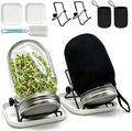 2Pack Sprouting Kit,1000ml Sprouting Jar with Mesh Lids and Stands, Microgreens Sprouts Growing Kit, Broccoli Sprouts Growing Kit Jars with Screen Lids,Blackout Sleeves, Tray by TOOWOOD