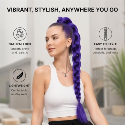 Purple Ponytail Extension Set, 34-Inch Hairpiece with Clips and Storage Bag - Image 7