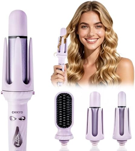 CHIKYO 3 in 1 Multifunctional Hot Tool, Automatic Curling Irons with 2 Ceramic Barrel(1", 1.25") & Hair Straightener Brush, Hair Curler & Straightening Comb, Purple by ExcavateGlobalGoodies