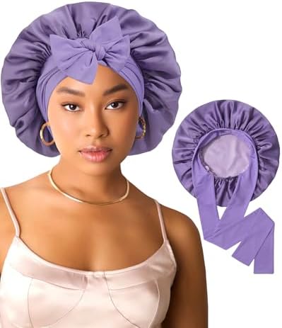 AWAYTR Satin Hair Bonnet for Sleeping, Adjustable Double Layer Sleep Cap by AWAYTR