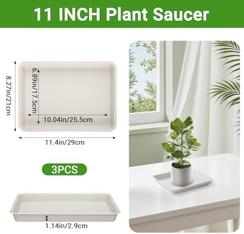 11 Inch Plant Ttray, 3 Packs Durable Plastic Humidity Trays for Indoor Plants, Plant Saucers for Outdoors, Drip Trays for Potted Plants(Beige) - Image 2