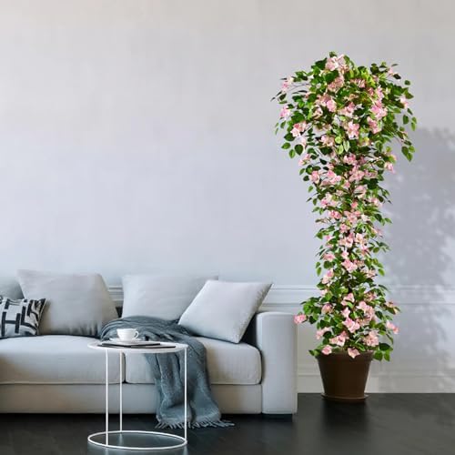 Artificial Bougainvillea Tree -6FT Faux Bougainvillea Tree with Realistic Flowers, Tall Fake Flower Tree for Indoor or Outdoor Decor, Silk Floral Plant for Living Room, Porch, Garden (Pink/White) - Image 7