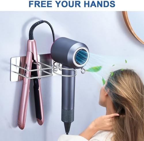 Hair Dryer and Straightener Holder Wall Mounted, Self Adhesive Blow Dryer and Flat Iron Storage Hair Tool Organizer for Bathroom Vanity (Silver) - Image 7