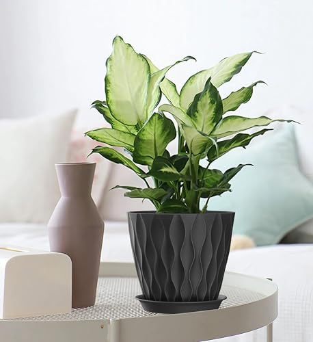 7 Inch Plant Pots 5 Pack, Flower Planters with Drainage Holes and Trays,Plastic Pots for Indoor Outdoor Plants,Black - Image 4
