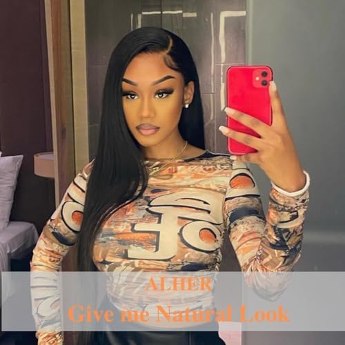 ALHER Small Cap Lace Front Wigs Human Hair Pre Plucked Straight 22 Inch, 13X4 Transparent Lace Frontal Wigs With Baby Hair 150% Density for Black Women, 12A Small Cap Size 21-21.5 Natural Black Wig - Image 2