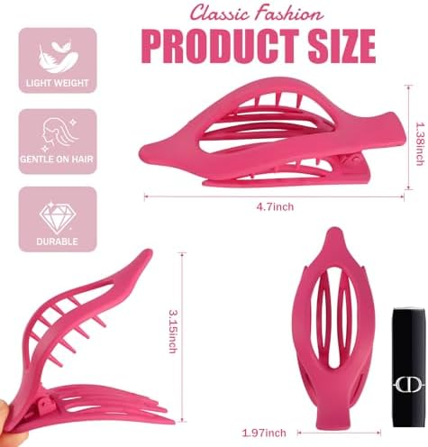 Flat Hair Clips for Women - 6 PCS French Flat Claw Clips Medium Hair Clips for Girls Large Hair Claw Clips for Thick or Thin Hair Strong Hold No Slip Hair Accessories for women (Pink) - Image 4