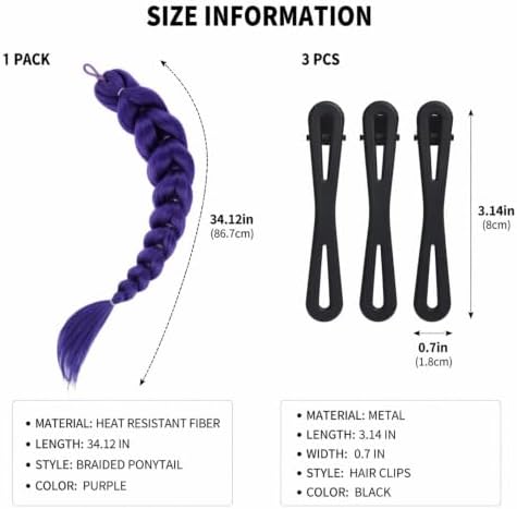 Purple Ponytail Extension Set, 34-Inch Hairpiece with Clips and Storage Bag - Image 2