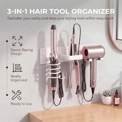 Blow Hair Dryer Holder Wall Mounted, 3 in 1 Hair Tool Organizer - Image 2