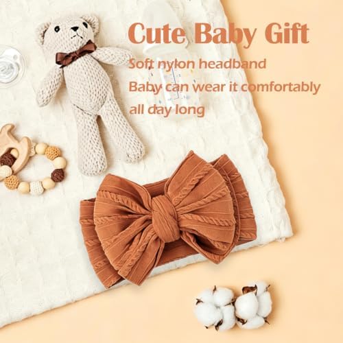 Baby Bows Headbands Soft Nylon Handmade Hair Accessories for Newborn Infant Toddler Kids (3 Mixed Brown, Large) - Image 4