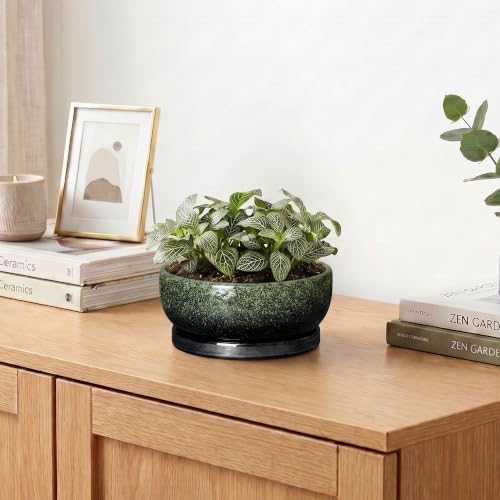 6 Inch Ceramic Succulent Pots for Indoor Plants, Speckle Green - Image 6