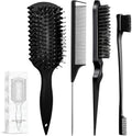Curl Defining Brush, Curly Hair Brush Products With 3 Pcs Slick Back Hair Brush Set Bristle Brush Edge Control Teasing Comb for women (Black) by Unknown
