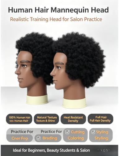 Afro Curly Male Mannequin Heads for Barber Practice Textured Human Hair - Image 7