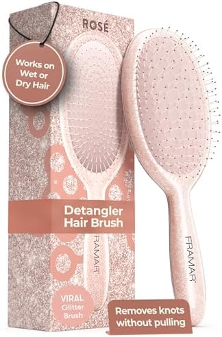 FRAMAR Glitter Hair Brush Detangler, Detangling Hairbrush For Women – Rosé by FRAMAR