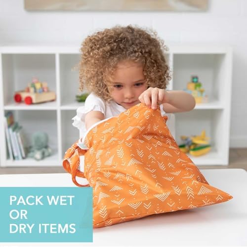Bumkins Waterproof Wet Dry Bag for Baby, Travel, Swim Suit, Cloth Diapers, Pump Parts, Pool, Beach, Gym Clothes, Toiletry, Hook to Stroller, Daycare, Zipper Reusable Wetdry Packing Pouch, Boho Orange - Image 3