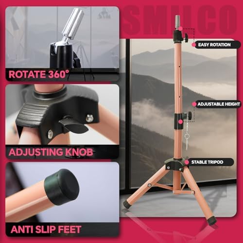 Smilco Mannequin Head Stand,Adjustable Wig Stand Tripod,Heavy Duty Wig Head Stand for Cosmetology Hairdressing Training - Image 3