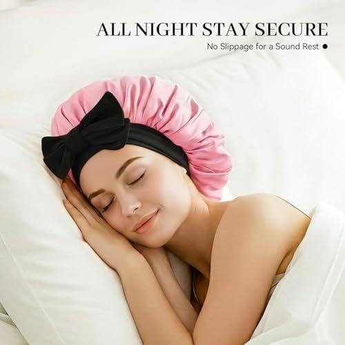 Silk Bonnet for Sleeping Satin Hair Bonnet Double Layer Adjustable Sleep Cap with Elastic Tie Band - Image 3