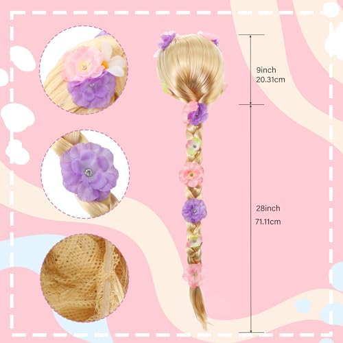 Sincere Party Girls Princess Wig,Rapunzel Plaits Blonde Wig for Girls Halloween Party,Role Playing - Image 2