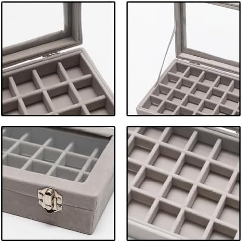 24 Grid Jewelry Box, Ring Display Organiser Box, Gray - Image 3