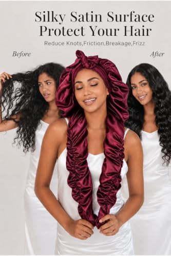 Double Layer Slik Like Satin Bonnet, 33-43" XXL Bonnet for Braids Long Hair - Image 2